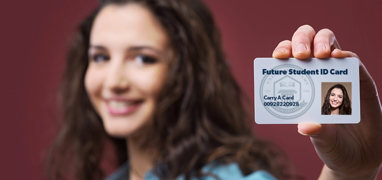 Girl holding Future Student ID card