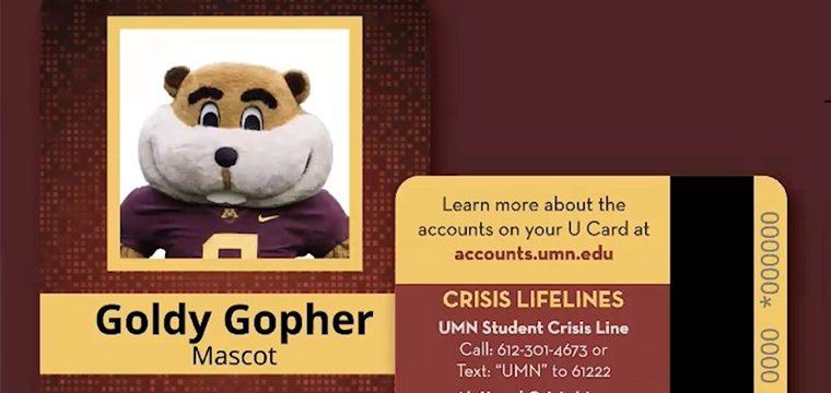 University of Minnesota campus card with crisis hotline resources