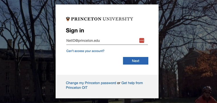 Princeton Duo login page