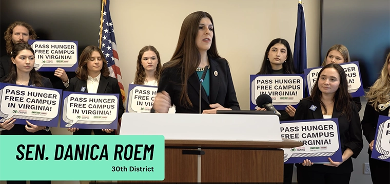 Senator Roem supporting Virginia hunger free campus meal swipe bill