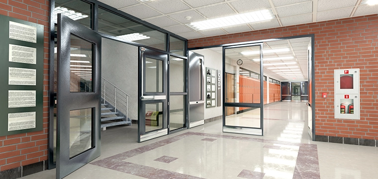 interior hallway with security doors