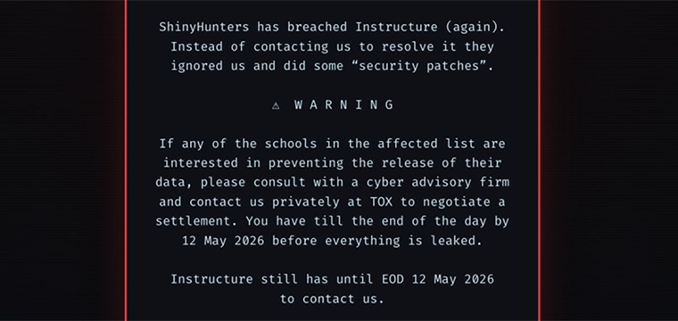Warning message from hackers to Canvas users