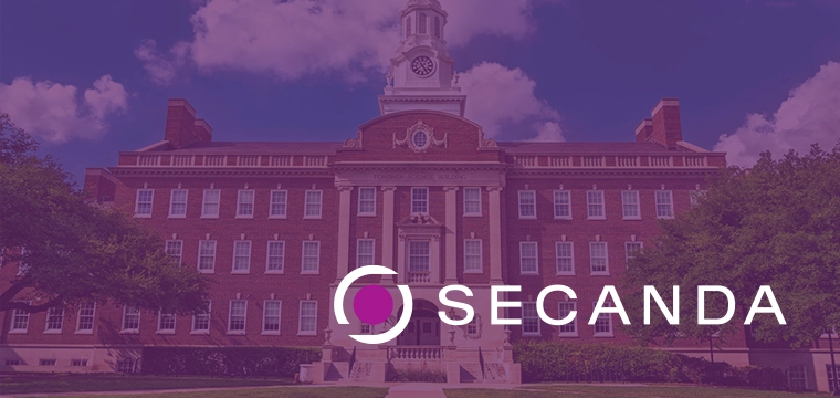 Campus building with SECANDA Suite logo overlay