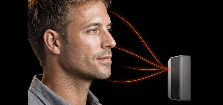 Biometric reader capturing man's face